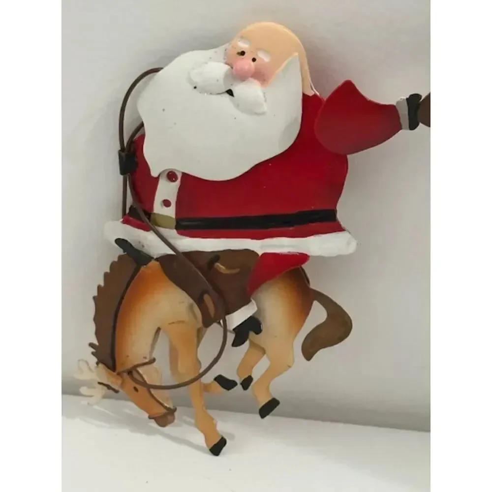 3 Santa Claus Ornaments Hallmark 1991 and 1997 Cowboy Bucking Reindeer